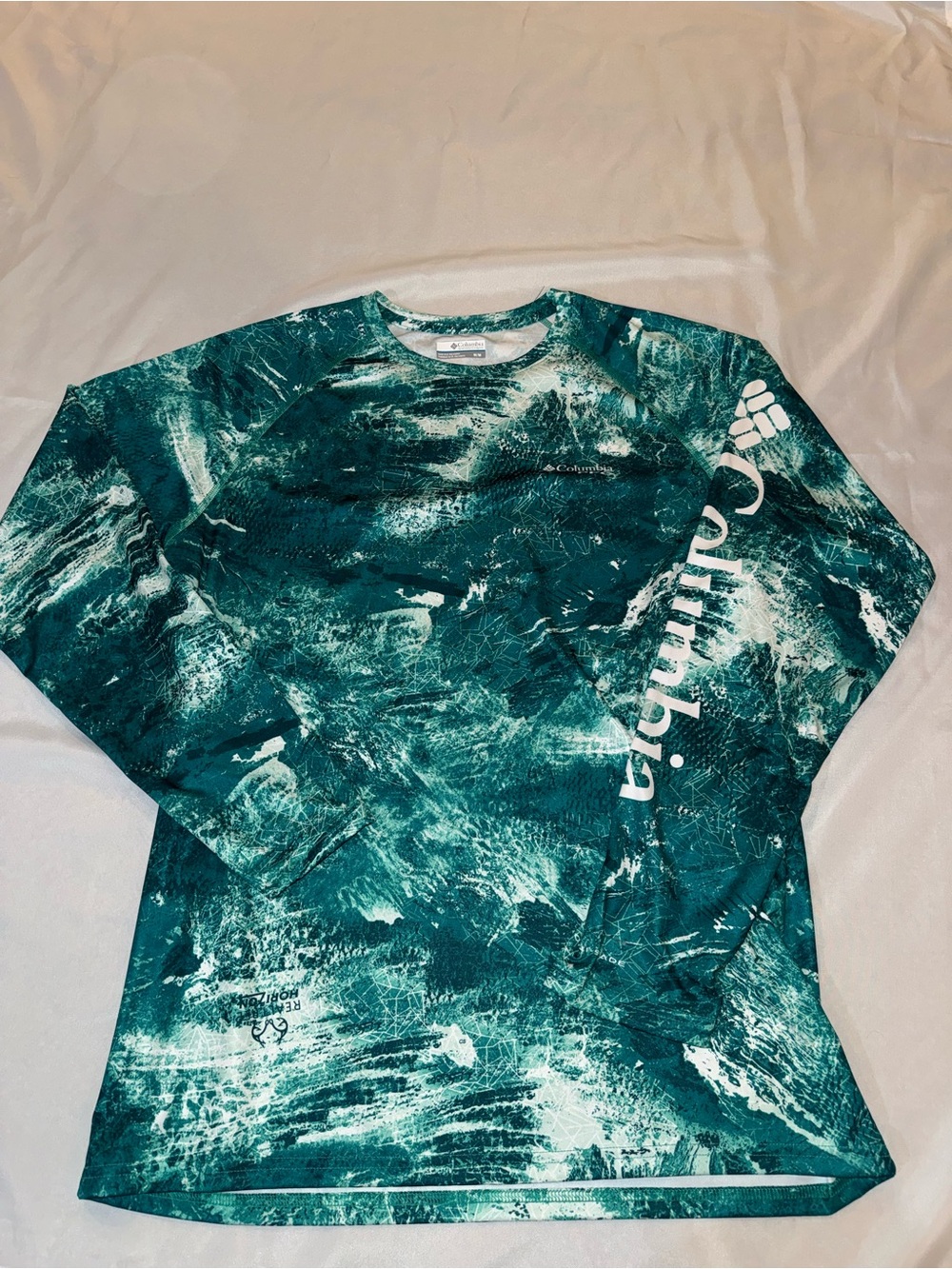 Columbia Teal Green Marble-Print Long-Sleeve Performance Tee Omni-Shade Size M